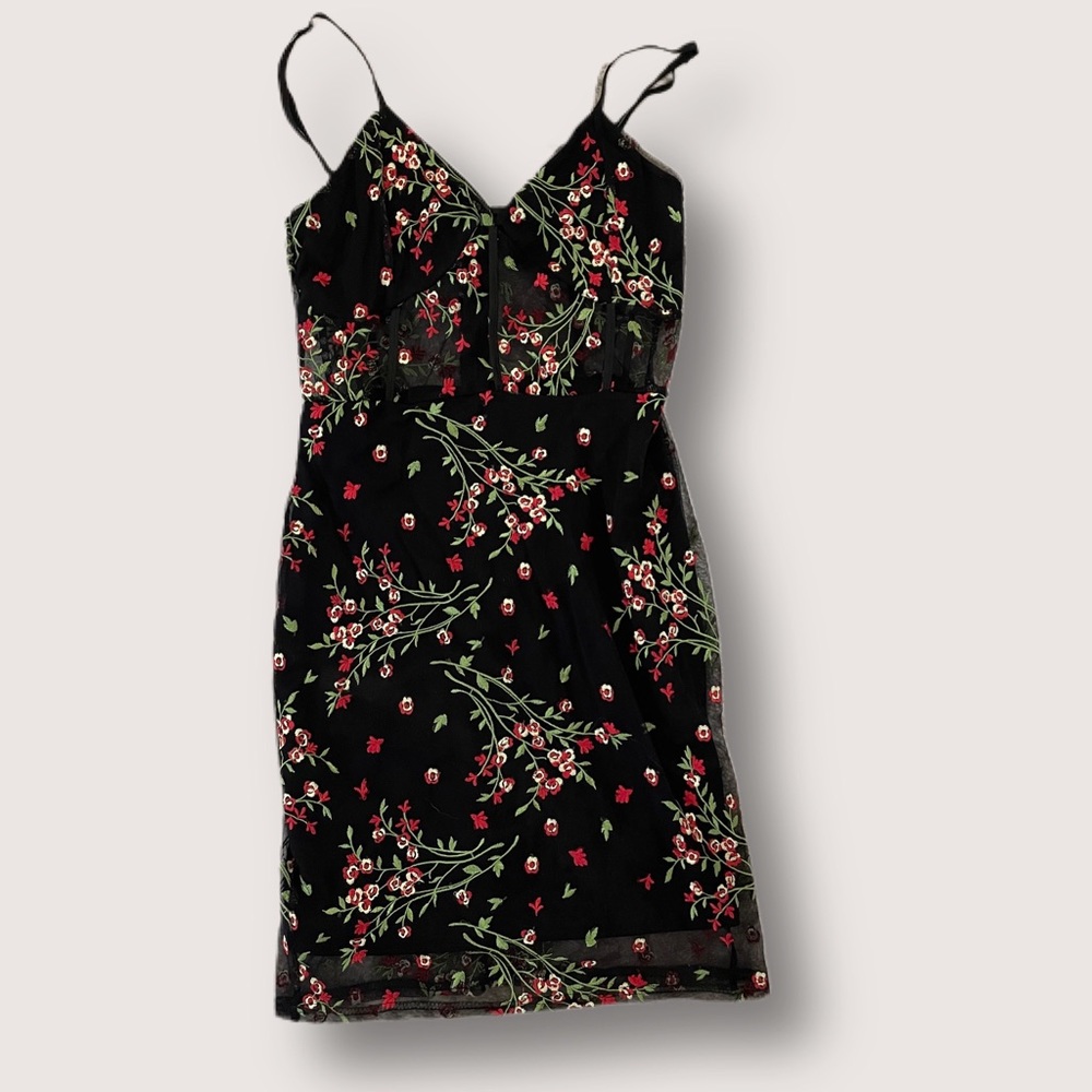 Missguided Mesh Embroidered Strappy Bodycon Dress | US 6